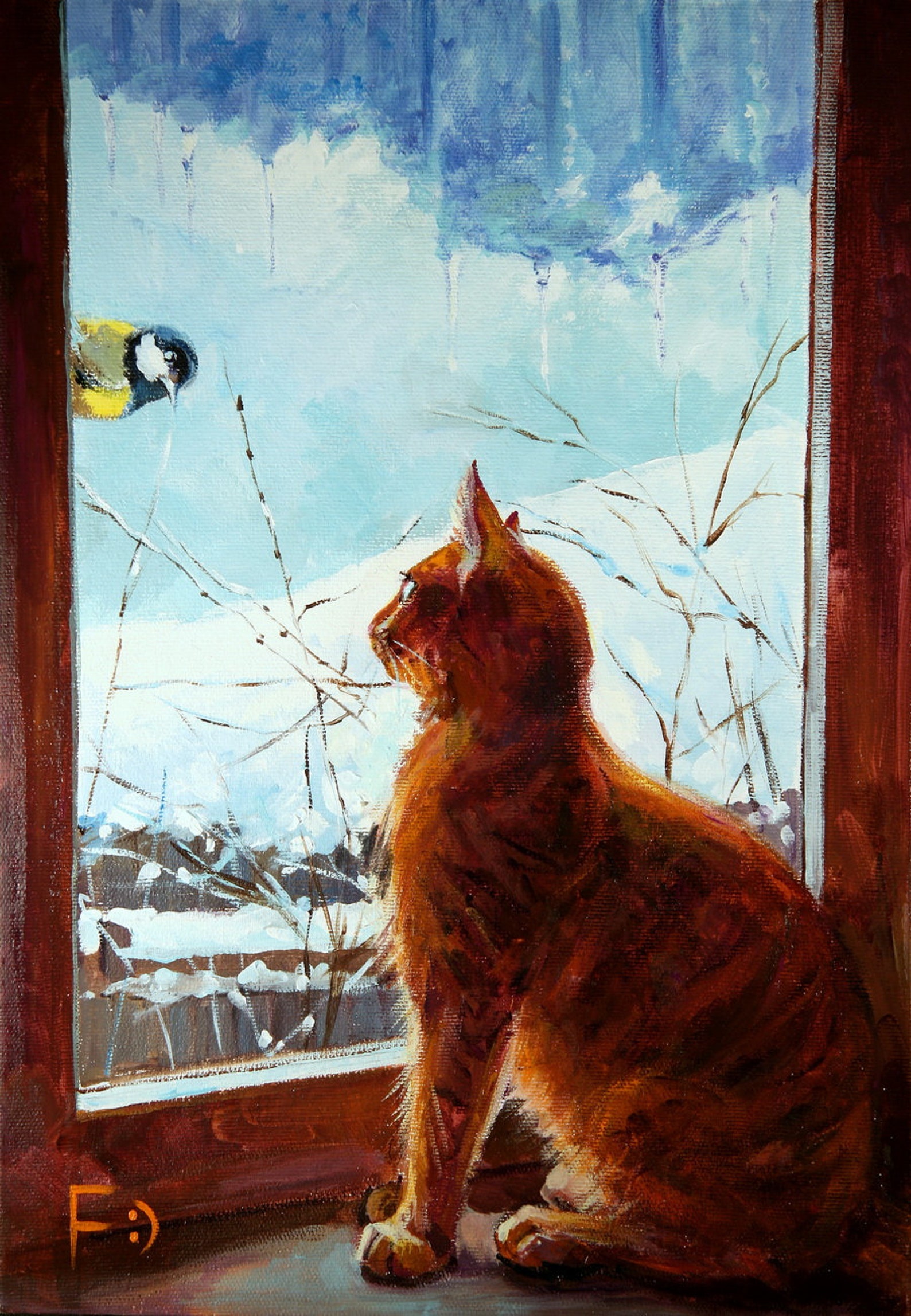 Кот на окне картина