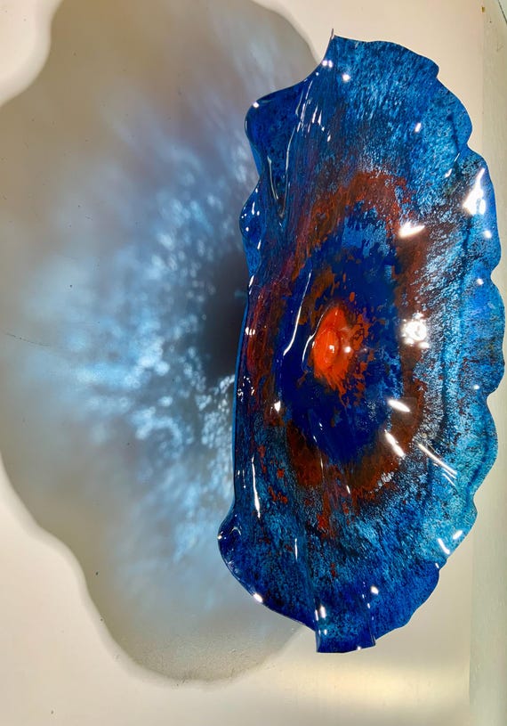 Extra Large Cobalt Blue Wall Flower: Upcycled Plastic Boho Decor- glass like look