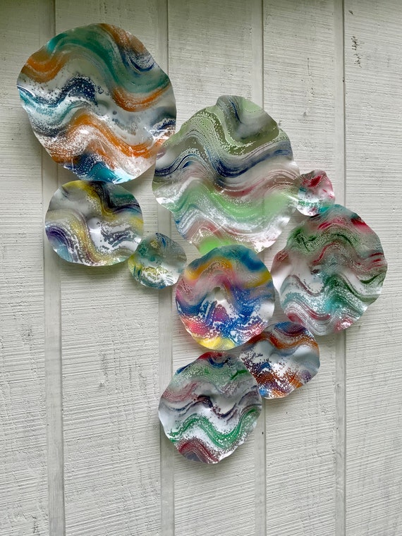 Large Wall mount 9 white/blue/green/yellow/red/pink/orange/purple eco friendly plastic/indoor outdoor/Boho style home decor/looks like glass