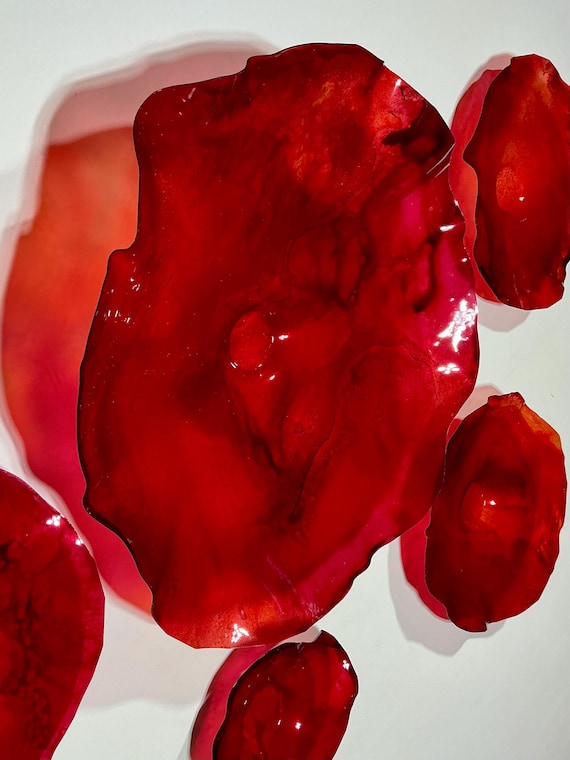 Set of 5 Ruby red Wallflowers | Recycled Polymer Handmade Glass-Effect Decor