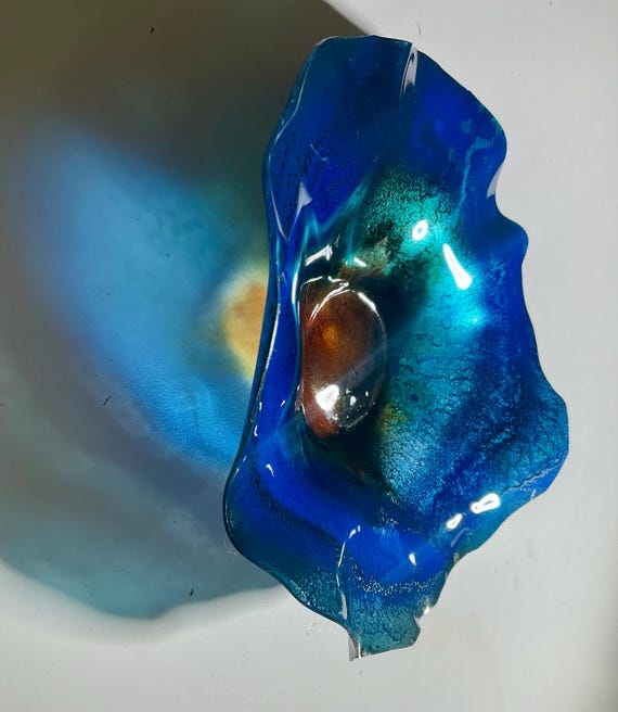 5 Inch Wall Hanging: Handmade sustainable plastic blue and brown with Glass Effect