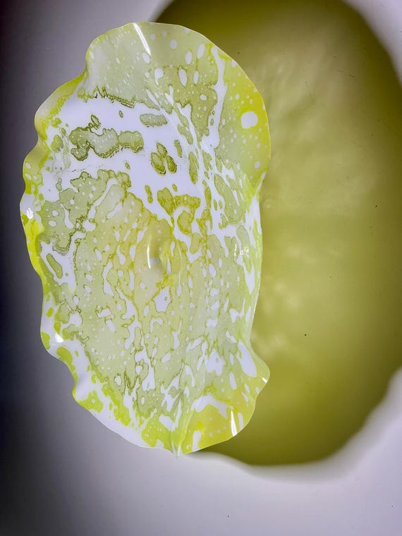 Up cycled polymer Wall Flower Sculpture 15”:yellow and white Ocean Art- looks like glass