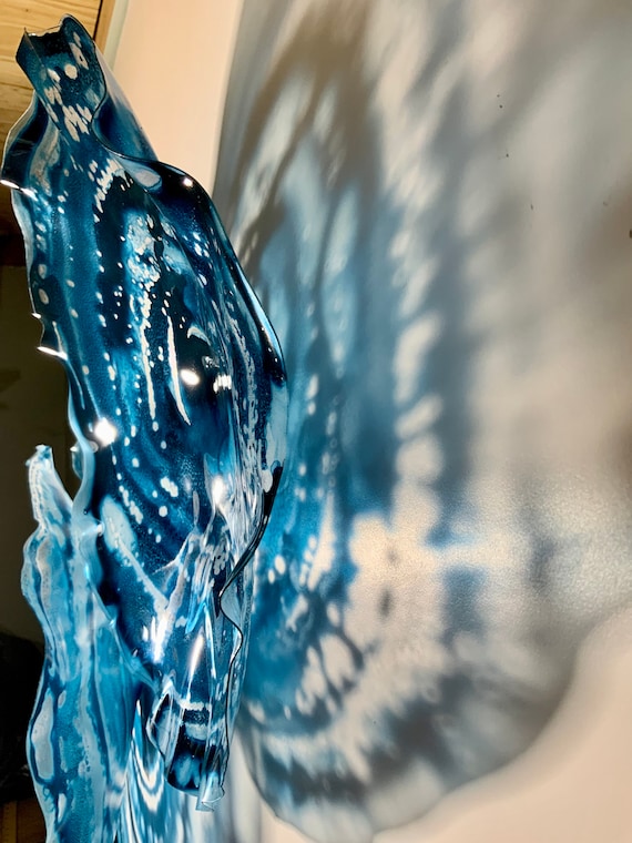 Teal Blue flower wall art/ceiling mount decor handmade recycled plastic interior design original art/you pick size/quantity/looks like glass