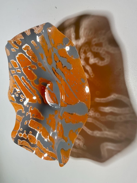 Extra Small Wall flower orange and gray original 5” handmade eco-friendly plastic/home decor/looks like glass