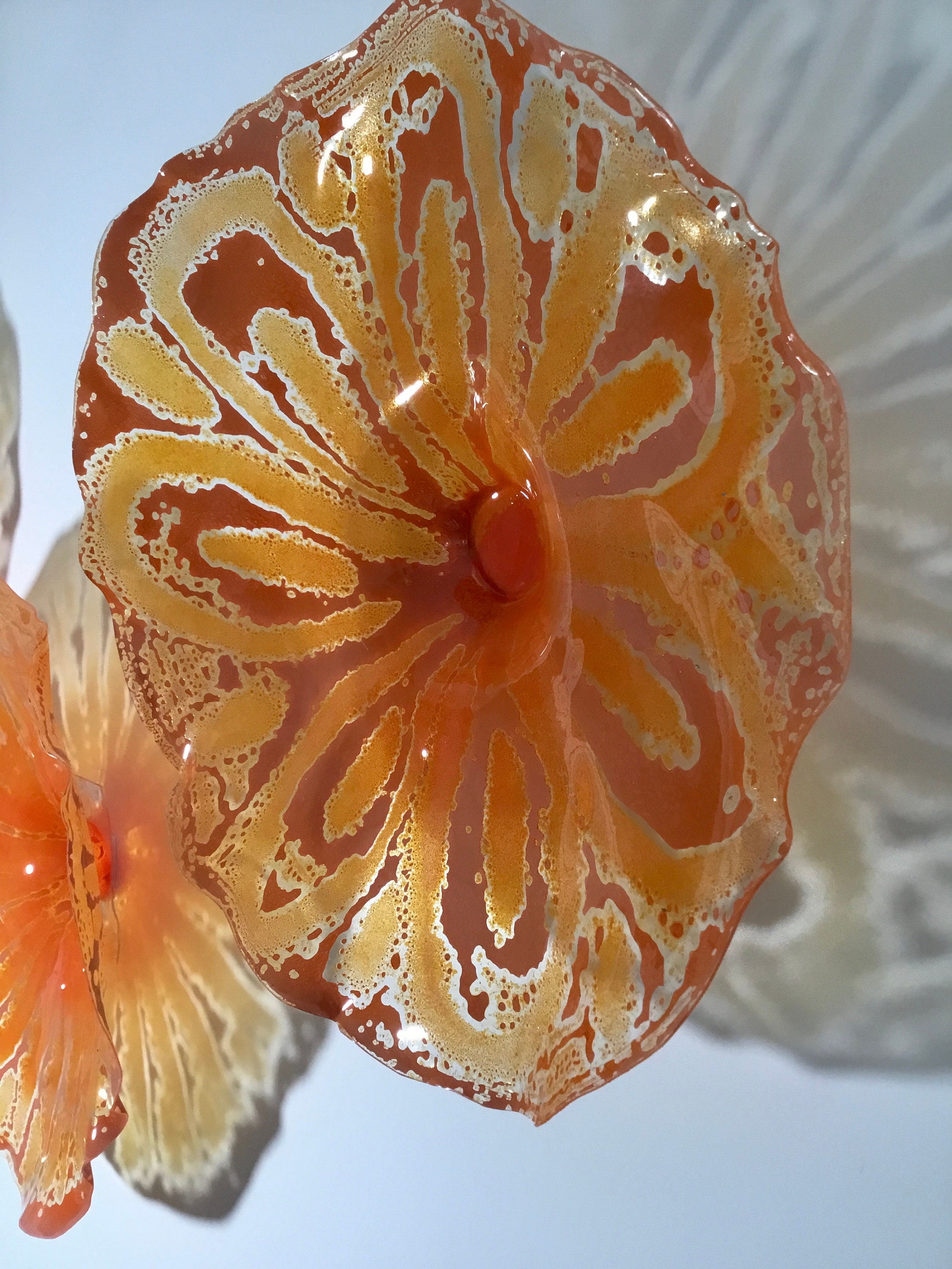 Orange Wall Flower mural set of 3 Burnt Orange handmade up-cycled