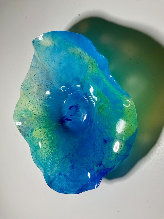 Recycled PET Wall Flower Art handmade by Todd Lynd– blue & green- Glass Like Decor