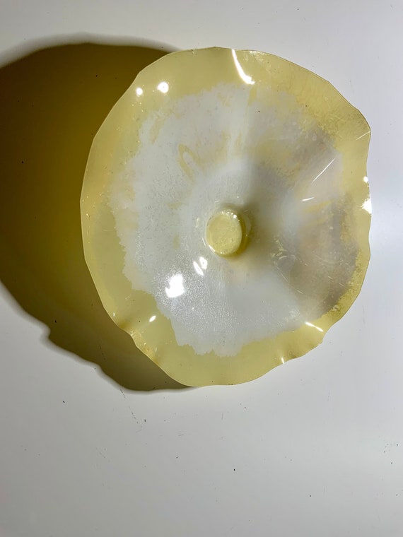 Original Ocean Arts handmade eco friendly polymer wall flower buttery yellow/white small 9” looks like glass/outdoor art/neutral wall decor