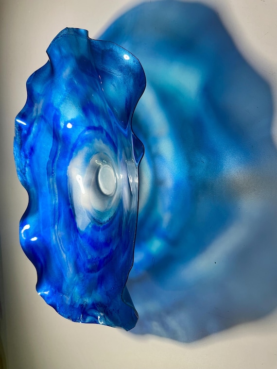 Unique 12” Beach Home Wall Art - Handmade Blue & Silver Glass-Like Decor