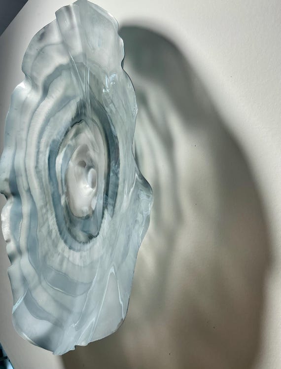Extra Large Recycled polymer Wall Flower Art: Silver &gray Metallic Shimmer (24" Diameter)- easy to hang, home decor