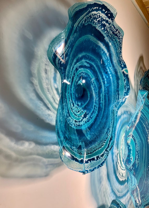 Wall Flower sculpture dark teal/turquoise recycled plastic looks like glass/wall mount/indoor outdoor/boho wall decor You pick size/quantity