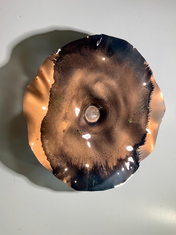 Recycled water bottle wall flower accent 12" copper/black handmade eco art boho home decor/outdoor patio art/looks like glass