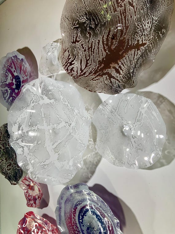 Large Wall Flower wall mural 9 neutral wall decor; brown/purple/coral/white/silver handmade up-cycled polymer looks like glass