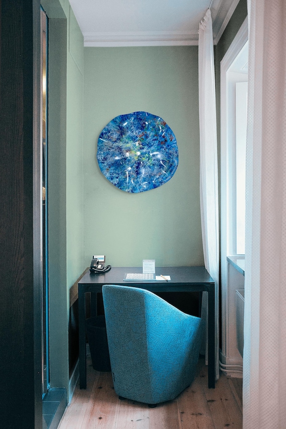 Handmade Huge wall hanging art XX Large 24” eco-friendly plastic blue/green/terracotta looks like glass/lightweight easy to hang