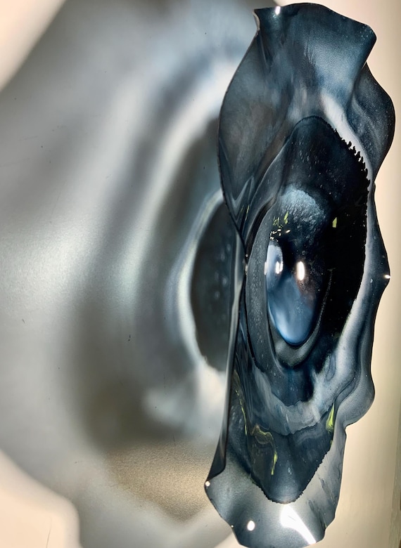 Recycled water bottle wall flower home accent 12" black/silver blend handmade eco art/home decor/wall hanging outdoor art/looks like glass