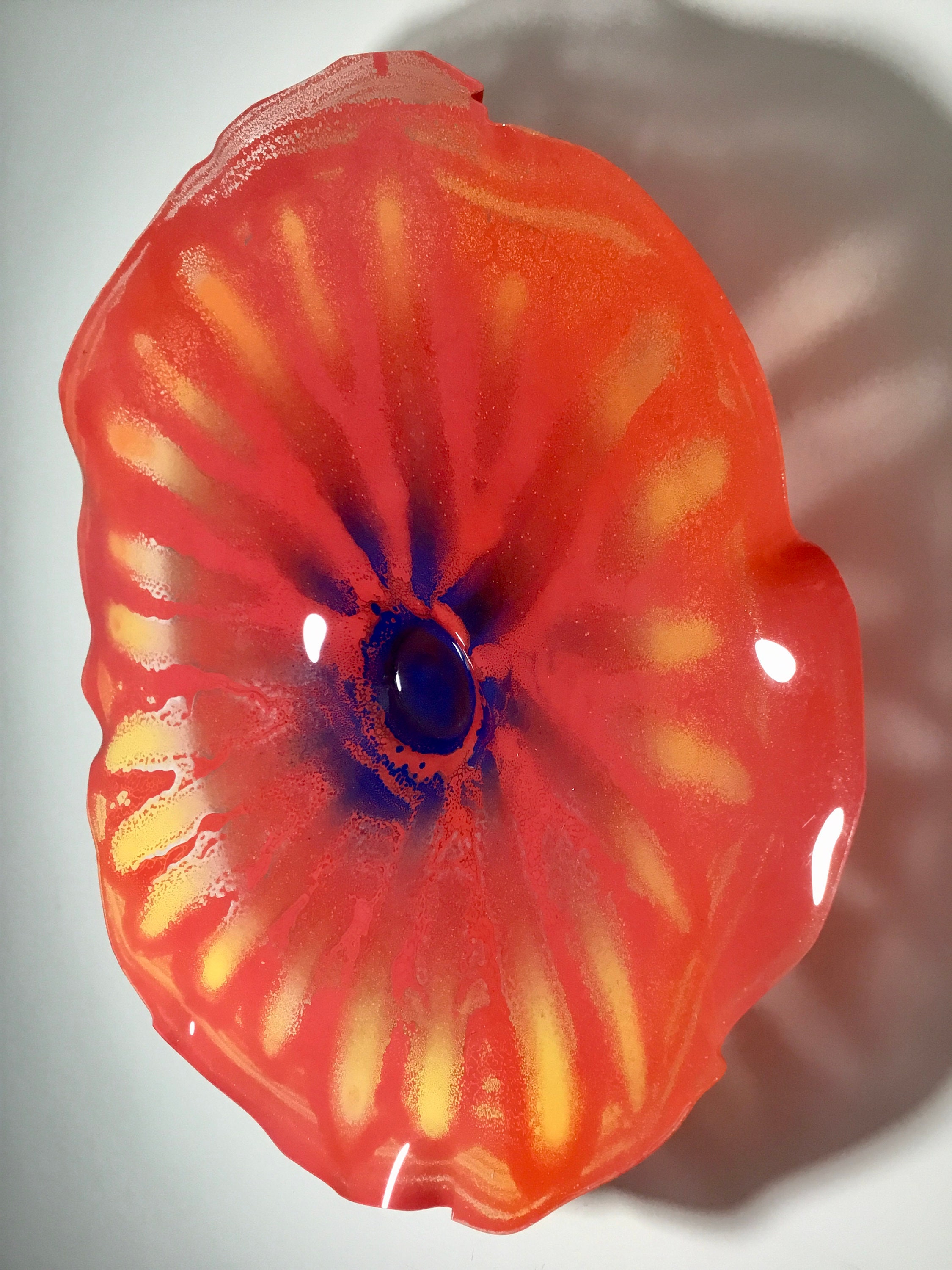 Medium Wall flower 13” coral red/blue/yellowgold handmade eco friendly