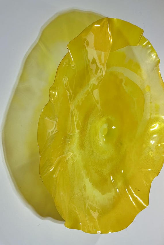 XX large living home decor wall art 24” handmade up cycled polymer in happy yellow looks like glass/easy to hang