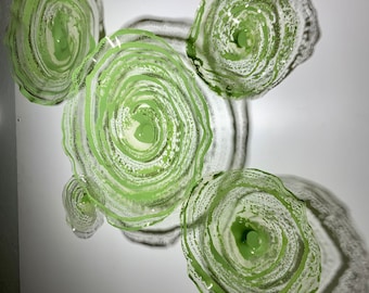 Wall Flower sculpture lime/olive green recycled plastic looks like glass/wall mount/indoor outdoor/boho wall decor You pick size/quantity