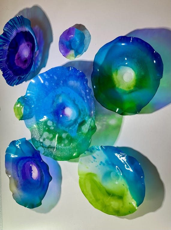 Recycled PET Sea Glass series Wall Mural: Violet, Aqua, Green Art decor set of 7