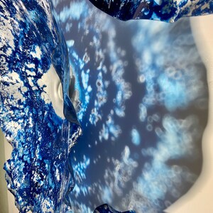 Shades of blue and silver flowers wall art - handmade recycled polymer looks like glass pick your size & quantity image 3