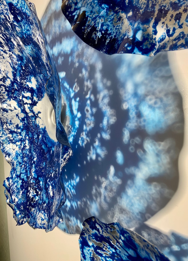 Shades of blue and silver flowers wall art - handmade recycled polymer looks like glass pick your size & quantity image 3