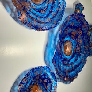 Recycled plastic wall flower Cobalt blue/copper wall hanging/home decor art/you pick size/quantity handmade indoor outdoor/looks like glass image 6