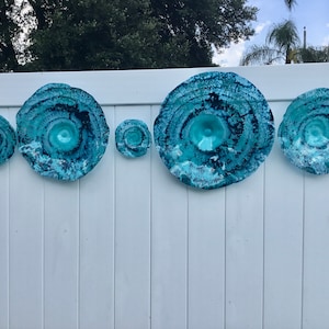 Aqua/teal blue flowers wall art sculpture handmade recycled plastic looks like glass/indoor outdoor boho home decor/You pick size/quantity image 9