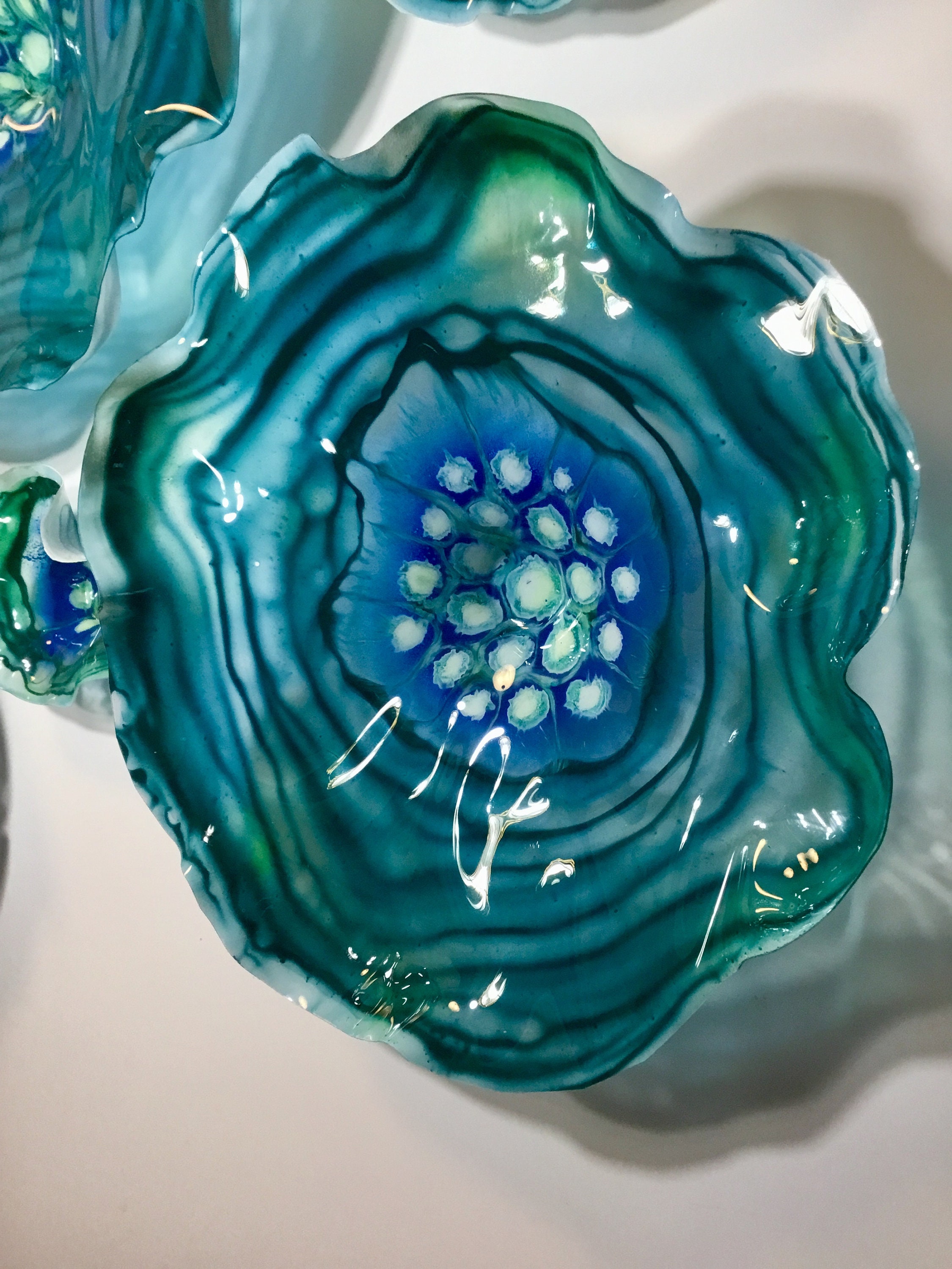 Teal with Blue flowers wall art or ceiling mount decor recycled plastic