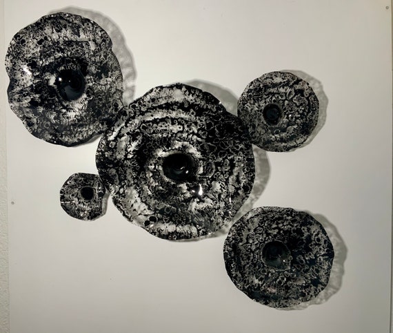Black wall flower handmade up cycled plastic/you pick size/quantity/contemporary home decor/looks like glass/indoor outdoor wall yard art