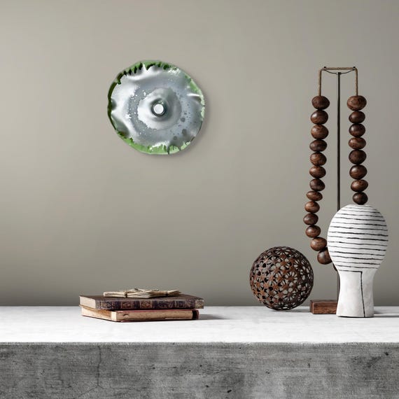 Todd Lynd up cycled PET Wall Flower Art (13 Inch), Green Silver Home Decor