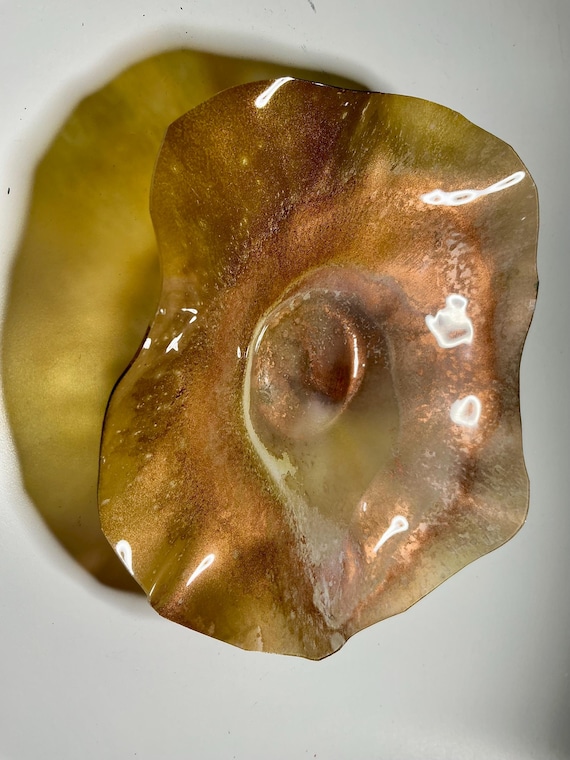 Home decor 5 inch Handmade Recycled Polymer Wall Flower Art- gold & copper Glass like Look