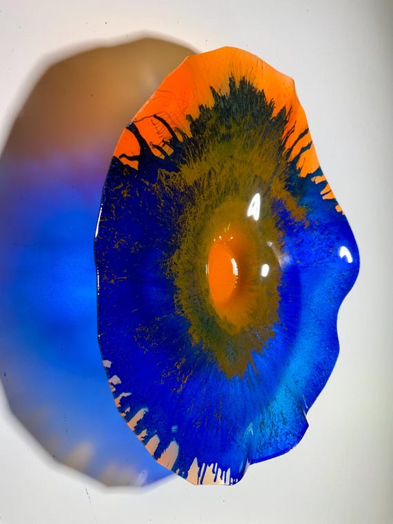 Handmade Orange & Blue Wall Flower: Eco-Friendly Recycled PET Plastic Art