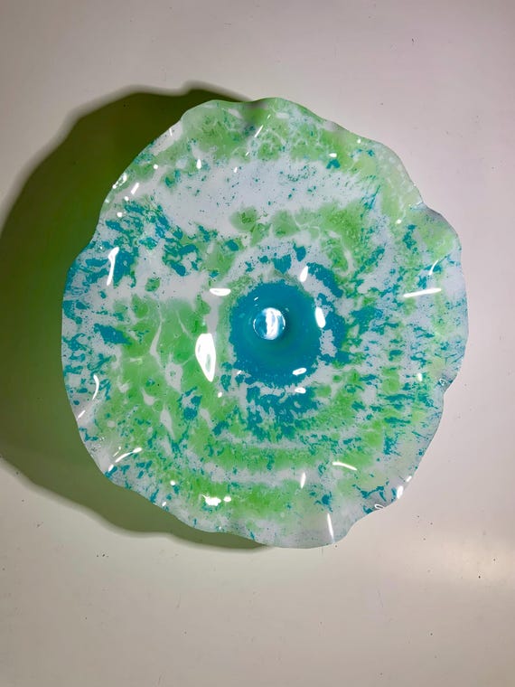 Sustainable plastic Ocean Arts wall hanging aqua/green/white;beach living room decor/handmade 15” looks like glass/Todd Lynd art