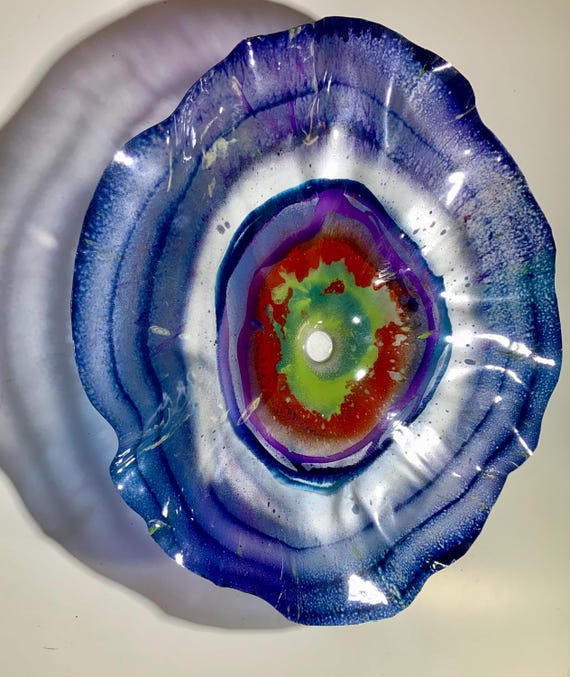 Huge wall art funky home decor XX Large 24” purple/blue/silver/orange/lime cream handmade up cycled plastic/looks like glass/lightweight art