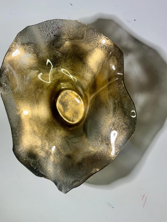 Gold &black Recycled Plastic Wall Flower: handmade Minimalist Indoor/Outdoor Decor/looks like glass