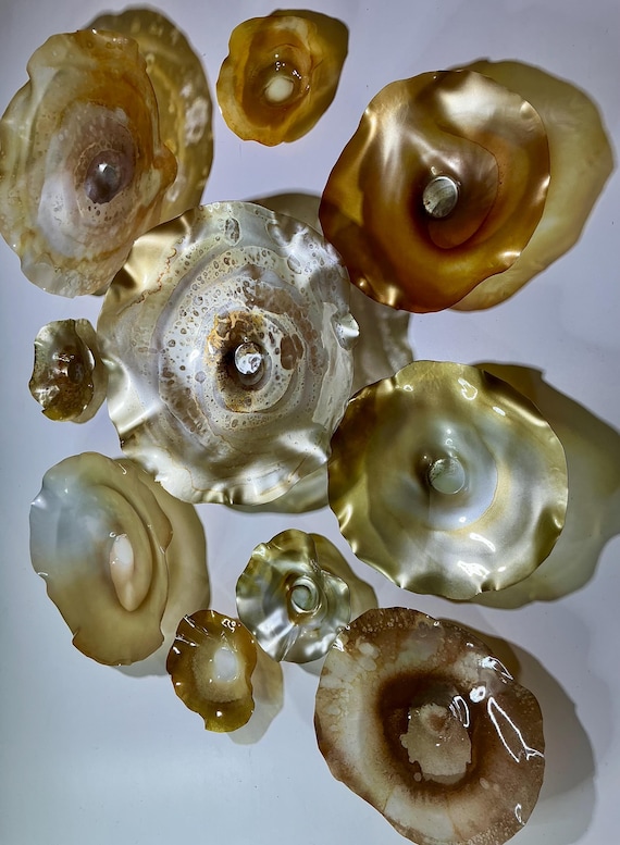 Handmade Champagne Wallflowers | Set of 10 | Elegant up cycle polymer- Decor for Your Home