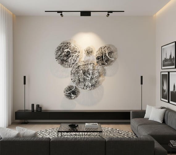 Black/white splash modern wall plate handmade up cycled plastic home decor- looks like glass/you pick size & quantity