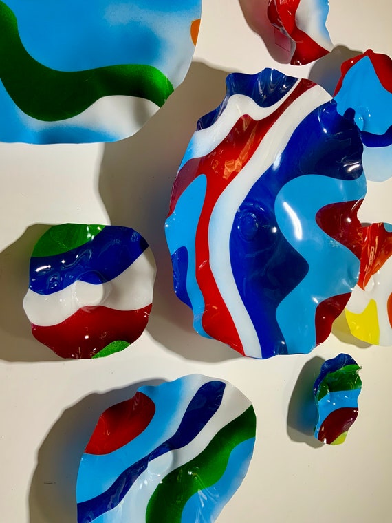 Rainbow of color original wall platter mural 8 handmade recycled plastic - looks like glass- cool wall art