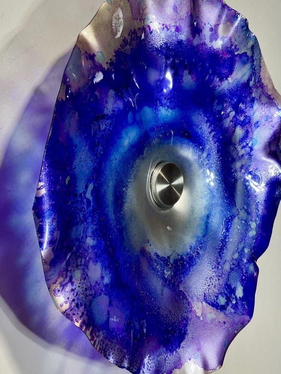 Amethyst purple & silver wall flower art 12”  handmade up cycled polymer looks like glass- home decor