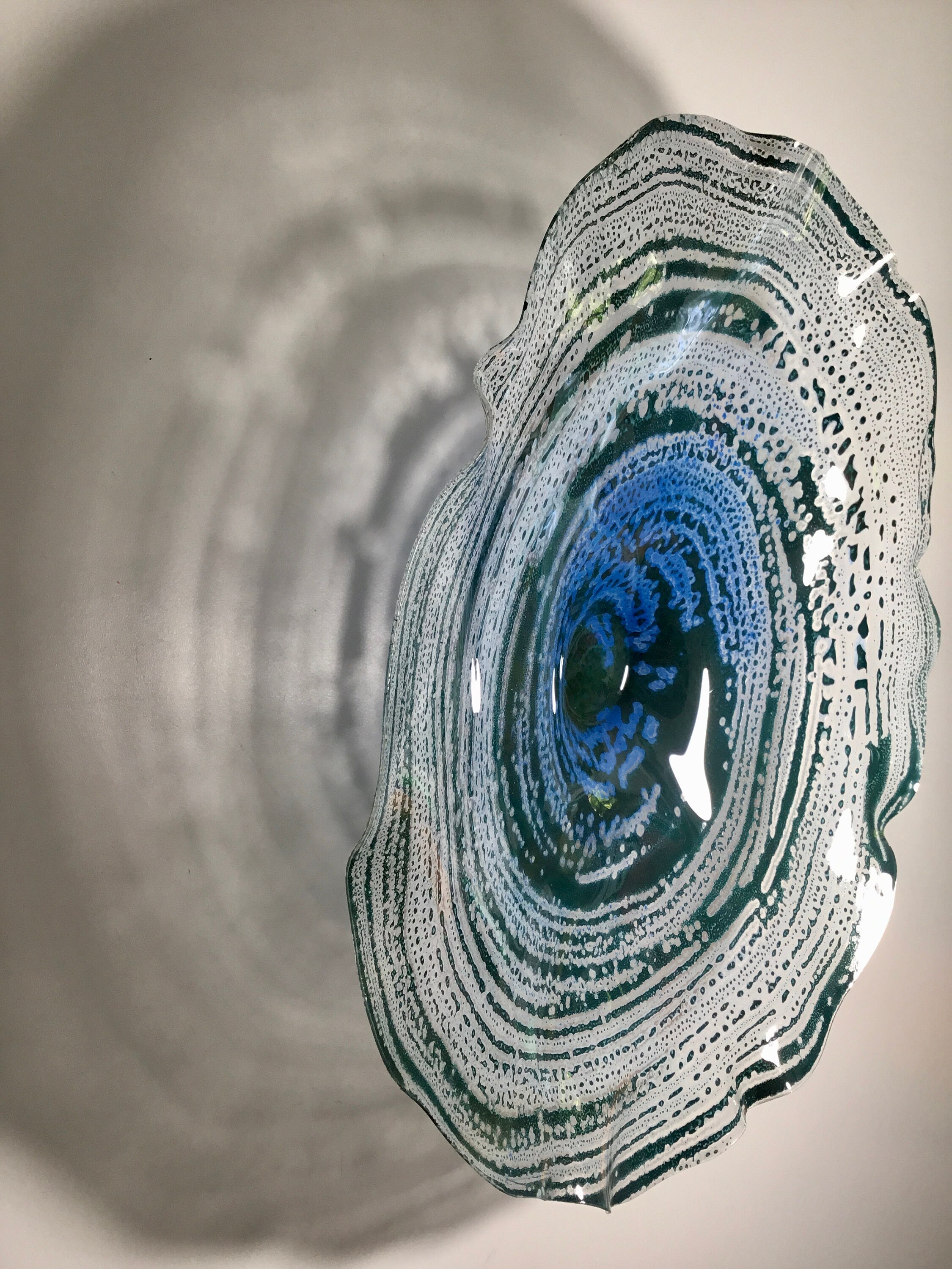 Medium Wall sculpture 13” teal green/white/blue handmade ecofriendly