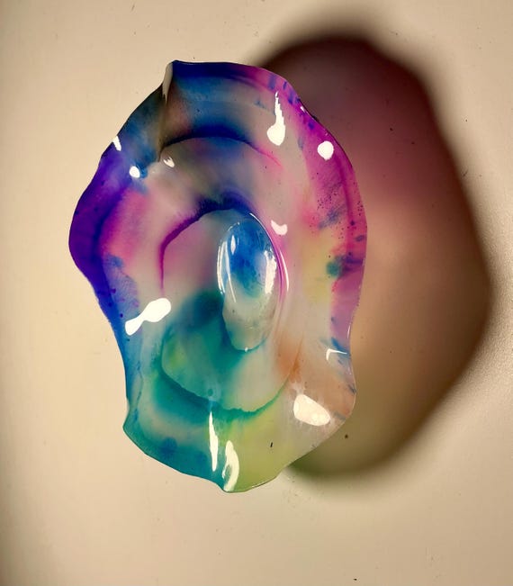 Handmade Recycled Polymer Wall Flower Art (5-inch) – purple, white blue & green Glass-Look Decor