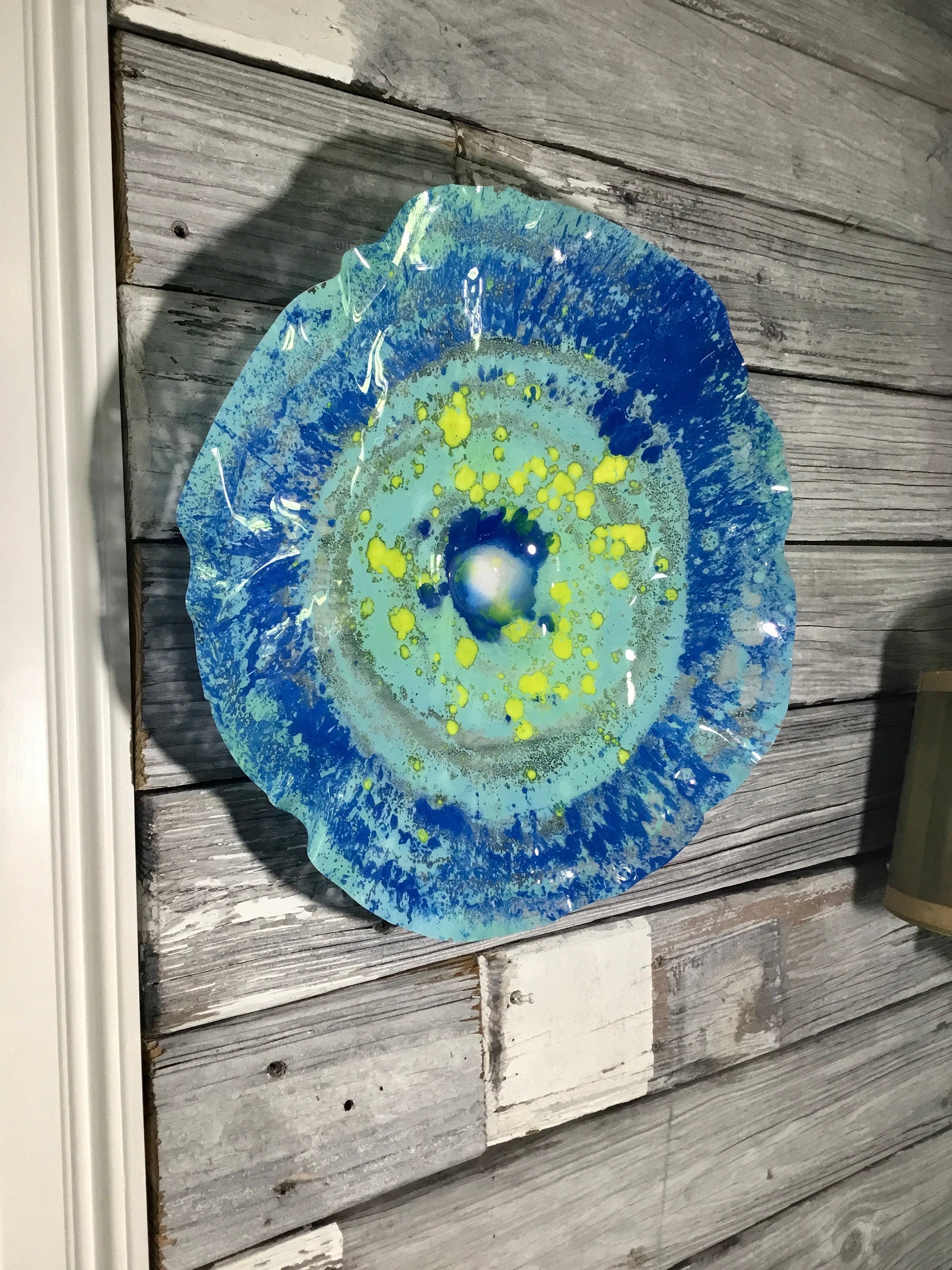Extra large wall sculpture home decor 20” aqua blue/yellow/royal blue