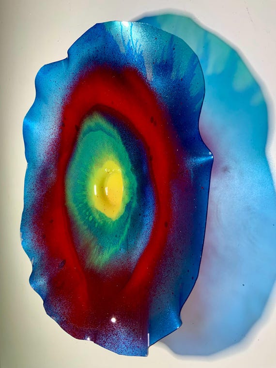 Medium wall flower handmade upcycled plastic  12" blue/red/yellow/green/home decor/colorful living room decor art/looks like glass