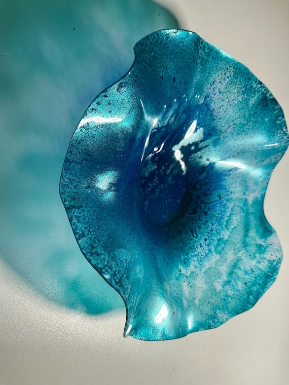 5 inch Handmade Recycled Polymer - handmade Wall Flower Art - metallic cobalt blue- Glass-Look Decor