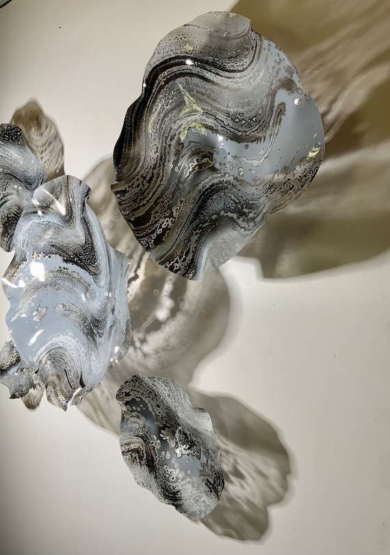 Wall Flower sculpture Gray/white/black recycled plastic looks like glass/wall mount/indoor outdoor/boho wall decor You pick size/quantity