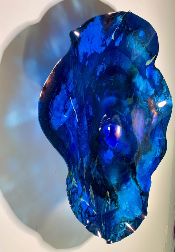 Upcycled Plastic Coastal Wall Flower: Cobalt Blue Nautical Decor- looks like glass