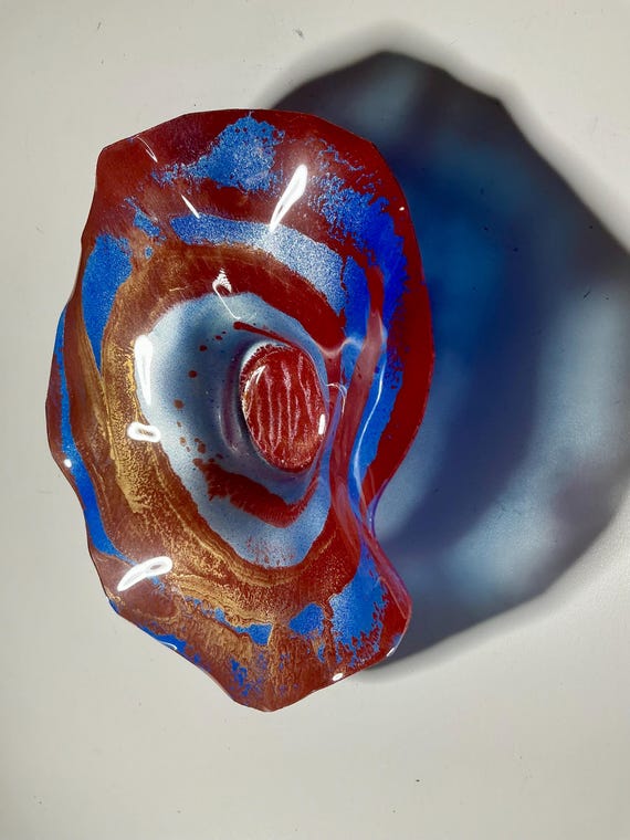 Gold, red & blue  handmade from Recycled Polymer Wall Flower Art (5-inch) – Glass-Look Decor