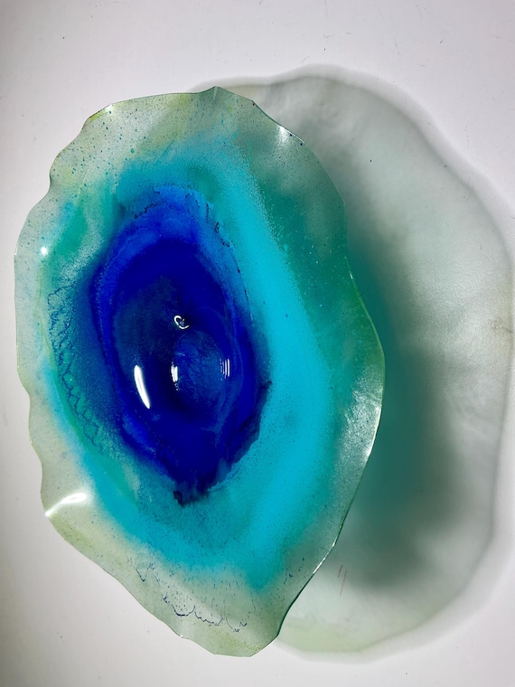 One-of-a-Kind 9” Wall Flower Art by Todd Lynd - Handmade Recycled Plastic in teal green, aqua & blue