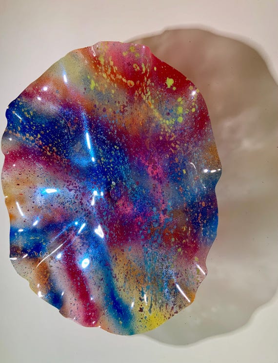 XXL Wall Flower: Blue, Yellow, Red Home Decor handmade upcycled polymer- looks like glass