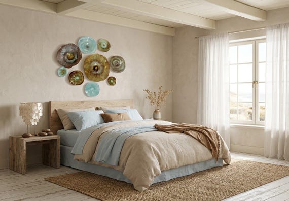 Handmade Gorgeous 9 Piece Wallflower Set in ice blue, warm amber, gold, copper and deep rest – Glass Like - up cycled Upcycled polymer art