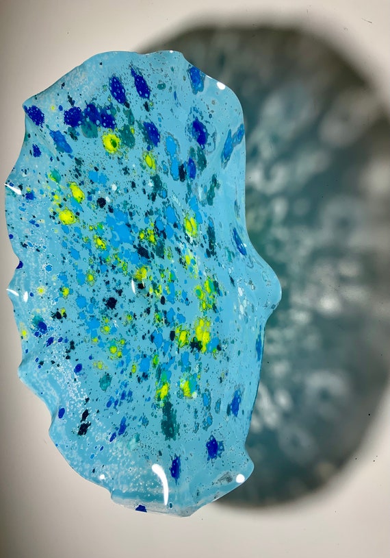 Extra large flower 19” light blue/aqua/yellow handmade recycled plastic- boho home art- looks like glass